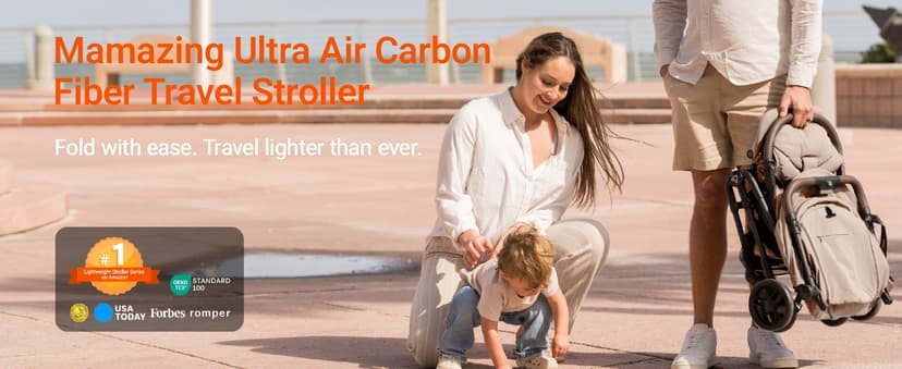 MAMAZING Lightweight Baby Travel Stroller with Carbon Fiber Frame, Compact & Airplane-Friendly, One-Handed Folding Design, 11.6 lbs, Perfect for Toddlers, Organizer & Cushion Included, Simply Taupe