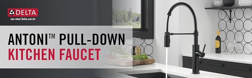 Delta Faucet Antoni Black Kitchen with Pull Down Sprayer, Commercial Style Sink Faucet, Faucets for Sinks, Single-Handle, Magnetic Docking Spray Head, 18803-BL-DST, Matte Black