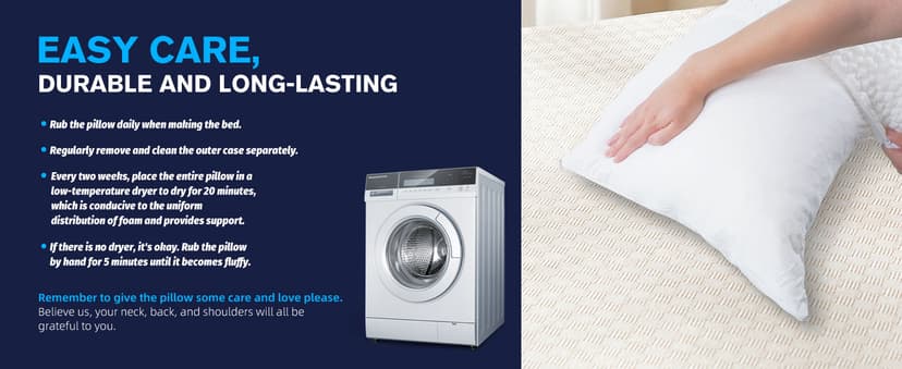 Original Adjustable Bed Pillow for Sleeping, Good for Side, Back & Stomach Sleeper with Washable Removable Cover, Additional Foam Fill Included