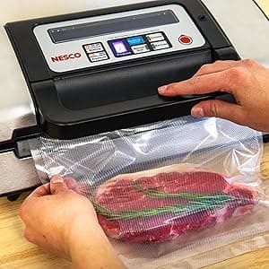 Nesco Deluxe Food VS-12 Vacuum Sealer, 130 Watts, Kit Bags & Viewing Lid, Compact, Silver