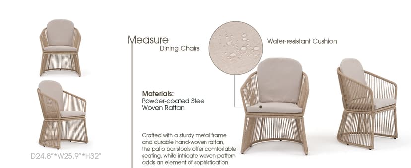 SUNSITT Patio Chairs Set of 4, Woven Wicker Outdoor Dining Chair w/Weather-Resistant Cushions, Modern Bistro Chairs Set of 4 w/Curved Armrest Beige for Garden Balcony Backyard