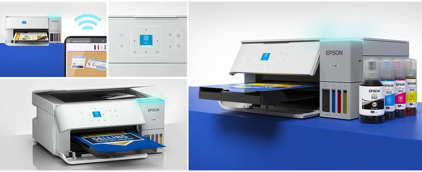 Epson EcoTank ET-2980 Wireless All-in-One Color Supertank Printer with up to 3 Years of Ink, Refillable Tanks, Perfect for Home, 15 PPM, 1.44" Color Screen, Auto 2-Sided Printing - White