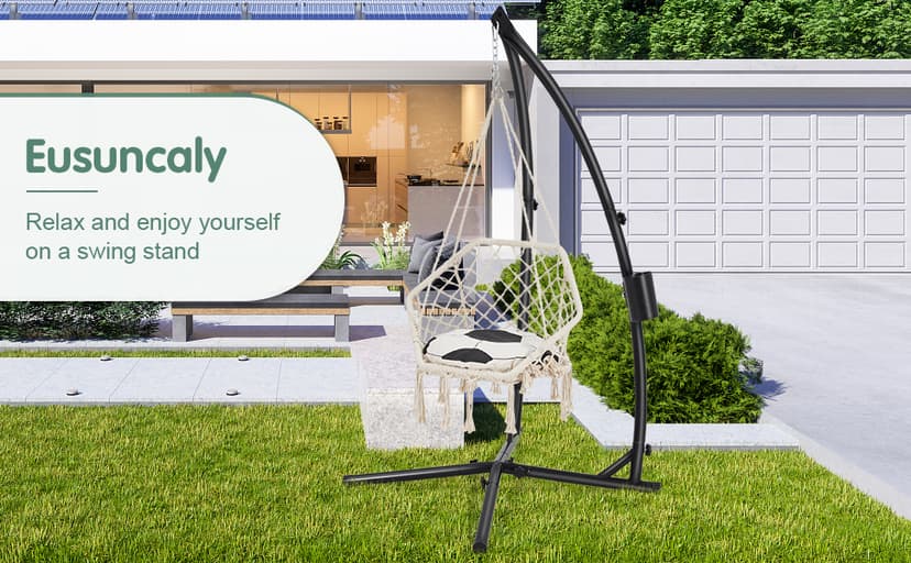 Hanging Hammock Chair Stand Swing Chair Stand for Indoor/Outdoor,C-Type Solid Steel Heavy Duty Hammock Chair Stand,Weight Capacity 440 Lbs Hanging Chair Stand Only Black AD333