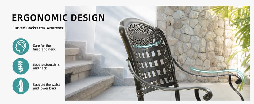 MEETWARM 9-Piece Outdoor Furniture Dining Set, All Weather Cast Aluminum Patio Garden Set with 8 Chairs,1 Oval Table, 2" Umbrella Hole, Dark Bronze