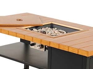 Grand patio 4-Piece Outdoor Furniture Set with Gas Fire Pit Table, Aluminum Patio Sofa Set for 8 with Faux Wood Grain Finish, Modern Patio Couch Sofa with Outdoor Bench and Chaise for Backyard