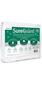 SureGuard Queen Size Mattress Protector - 100% Waterproof, Hypoallergenic - Premium Fitted Cotton Terry Cover White