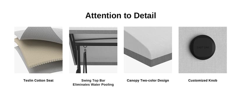 EAST OAK 3-Person Outdoor Patio Swing Chair with Adjustable Canopy, Porch Swing with Comfortable and Breathable Seats, Outdoor Swing Chairs for Garden, Balcony, Backyard, Charcoal Black