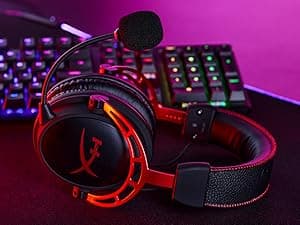 HyperX Cloud Alpha Wireless - Gaming Headset for PC, 300-hour battery life, DTS Headphone:X Spatial Audio, Memory foam, Dual Chamber Drivers, Noise-canceling mic, Durable aluminum frame,Red
