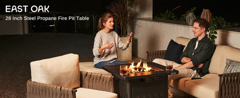 EAST OAK 28'' Propane Fire Pit Table, 50,000 BTU Steel Gas FirePit for Outdoor, Outside Patio Deck and Garden, CSA Certified Fire Table with Magnetic Lid, Cover-Storage Basket and Lava Rock , Black