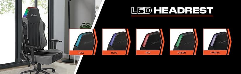 X Rocker Sigma PC Computer Gaming Office Desk Chair, with Headrest RGB LED Lights, Adjustable Seat and Armrest, 0780401, 24.41" x 49.8" x 20.87", Black