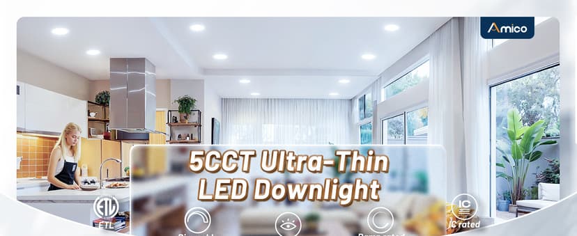 Amico 36 Pack 6 Inch 5CCT Ultra-Thin LED Recessed Ceiling Light with Junction Box, 2700K/3000K/3500K/4000K/5000K Selectable, 12W Eqv 110W, Dimmable Can-Killer Downlight, 1050LM Brightness - ETL&FCC