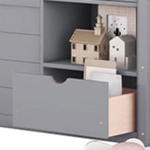 Okak Twin Size Low Loft Bed with Playhouse Loft Bed Frame with Drawer, Shelf,Stairs and Safety Guardrail for Teens, Girls or Boys Loft, Strong Wood Slats Support,Gray