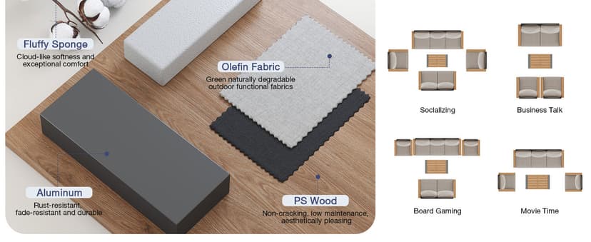 Aoxun Aluminum Patio Furniture Set 7 Seats, Oversized Outdoor Sectional with Washable Thick Cushions, Coffee Table and Waterproof Cover, Patio Conversation Sets for Porch, Balcony, Deck