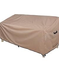 ULTCOVER Rectangular Patio Heavy Duty Table Cover - 600D Tough Canvas Waterproof Outdoor Dining Table and Chairs General Purpose Furniture Cover Size 111L x 74W x 28H inch