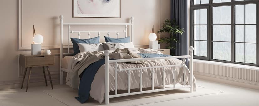 SHA CERLIN 14'' Queen Size Metal Platform Bed Frame/Victorian Headboard and Footboard/Steel Slats Mattress Foundation for Storage/No Box Spring Needed/Noise Free/Black