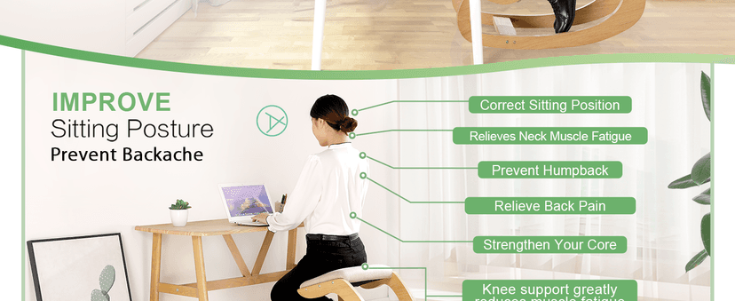 Predawn Ergonomic Kneeling Chair, Rocking Chair Stool, Knee Chair, Posture Chair for Home Office Meditation Wooden & Linen Cushion-Office Desk Chair for Back Neck Pain Relief & Improving (White Oak)