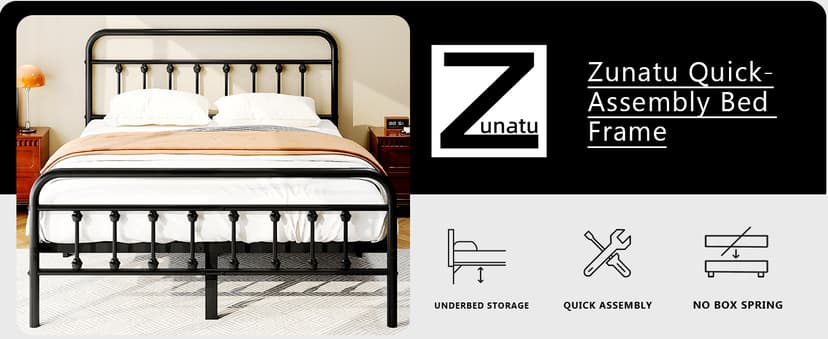 King Size Metal Platform Bed Frame/Victorian Style Headboard and Footboard/Steel Slat Support/Easy Assembly/No Box Spring Needed/Underbed Storage/Noise Free/Black