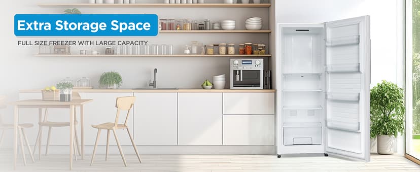 Commercial Cool 11.1 Cu. Ft. Convertible Freezer Refrigerator, Upright Fridge with Glass Shelves, Reversible Door, Garage Ready, ENERGY STAR rated, Auto Defrost, CCUC1110GW, White