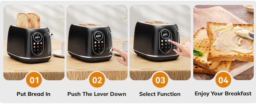 Keenstone Smart Touch Screen Toaster 2 Slice, Retro Wide Slot Stainless Steel Toaster with 6 Browning Levels, Reheat & Defrost, for Bagel, Toast, Bread, Removable Crumb Tray, Black