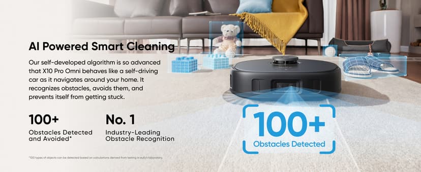 eufy X10 Pro Omni Robot Vacuum and Mop Combo, 8,000 Pa Suction, Dual Mops with 12 mm Auto-Lift and Carpet Detection, AI Obstacle Avoidance, Auto Mop Washing, Auto Drying, Self-Emptying, Self-Refilling