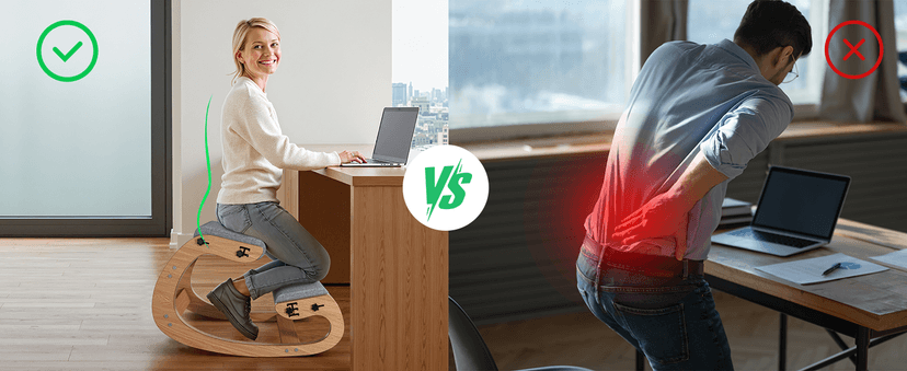 Ergonomic Kneeling Chair with Wooden Frame - Adjustable Height Office Chair with Soft Padding for Back Pain Relief, Posture Correcting Home & Office Desk Chair