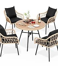 YITAHOME Patio Chairs Set of 4, Outdoor Patio Furniture Dining Chairs, All-Weather Rattan Conversation Chairs with Soft Cushions for Backyard Deck (Light Brown+Black)