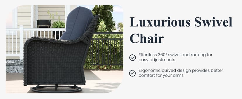 LayinSun 10 Piece Wicker Outdoor Furniture Set with 6-inch Comfy Cushions, High Back Patio Furniture Set with Swivel Rocking Chairs and Fire Pit Table