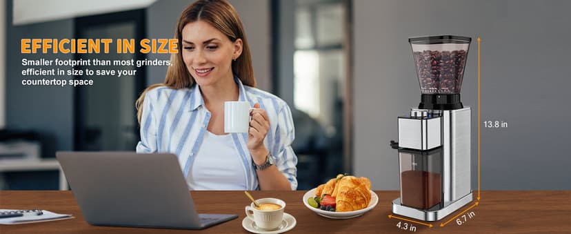 Conical Burr Coffee Grinder Electric, Espresso Coffee Bean Grinder for Home Use Adjustable 48 Grind Settings, 35s Precision Timer, Stainless Steel, Anti-Static for Pour Over/Drip/French Press