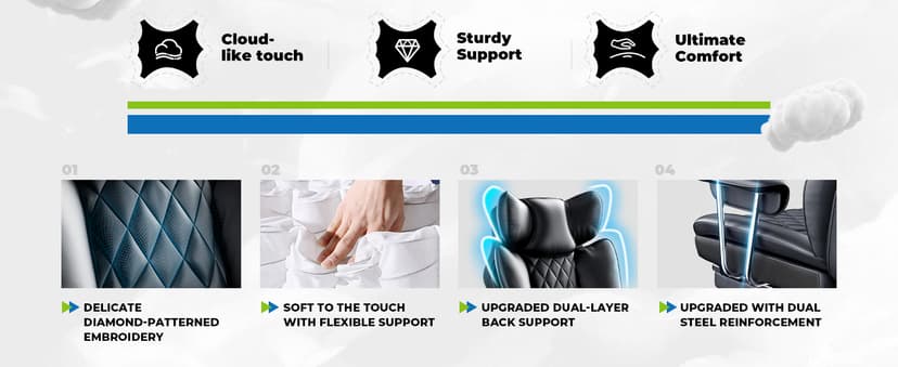 COMHOMA Big and Tall Office Chair, High Back Leather Gaming Chair with Footrest, Executive Ergonomic Office Chair with Pocket Spring Lumbar Support and with Outward Fixed Soft Armrests