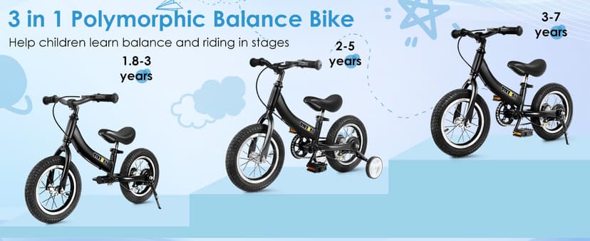 Balance Bike 2 in 1,The Dual Use of a Kids Balance Bike and Toddler Bike, for 2 3 4 5 6 7 Years Old -12 14 16 Inches with Training Theory, Brake, Pedal