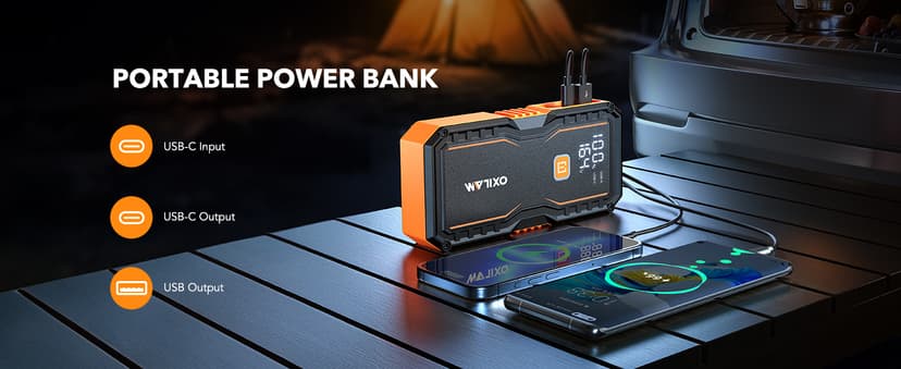 OXILAM Jump Starter 6000A for All Gas/12L Diesel, Car Battery Jumper Starter Portable, 12V Lithium Jump Box with Jumper Cables, LED Display, LED Light, Power Bank with USB, Type C Port
