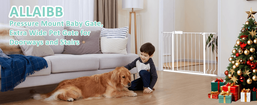 ALLAIBB Extra Wide Pressure Mounted Baby Gate Walk Through Child Kids Safety Toddler Tension White Long Large Pet Dog Gates with Extension for doorways Kitchen (57.48-62.20"/146-158cm, Black)