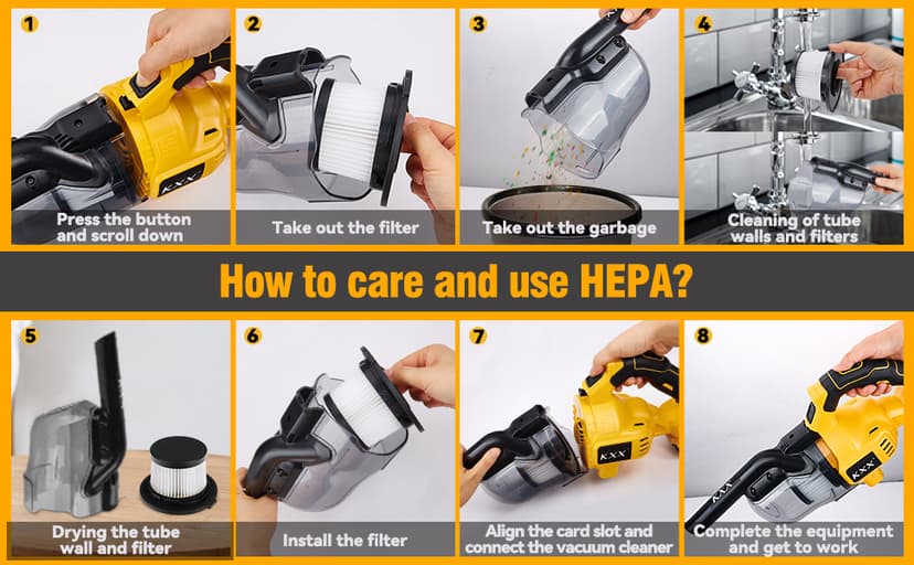 Cordless Vacuum for Dewalt 20V Battery, 5 in 1 Handheld Electric Vacuum Cleaner with 500W Powerful Motor, 46 CFM Portable Hand Vacuum with Filtration HEPA for Floor, Carpet, Car (Battery Not Included)