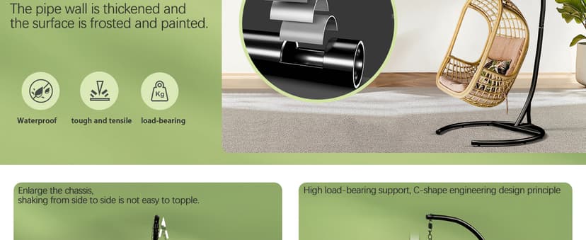 Hammock Stand Only Max 300lbs Hammock Chair Stand Only Heavy Duty Hanging Chair Stand 360 Degree Rotation Egg Chair Stand C Stand Frame for Egg Chair Indoor Outdoor Porch Swing