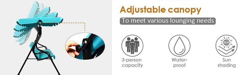 Tangkula 3 Person Porch Swing, Patio Swing with Removable Cushion & Powder-Coated Steel Frame, Outdoor Swing with Canopy for Porch, Backyard, Garden, Balcony (Green)