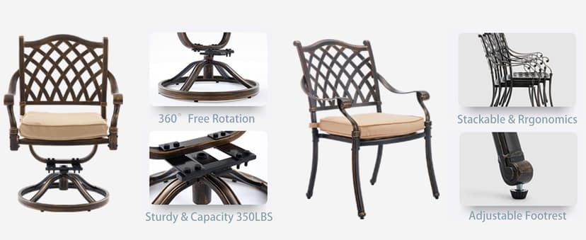 9-Piece Cast Aluminum Patio Furniture, Outdoor Dining Sets for 8 Include 87" Rectangular Patio Dining Table and 8 Stackable Chairs with Cushions & Umbrella Hole (Bronze)