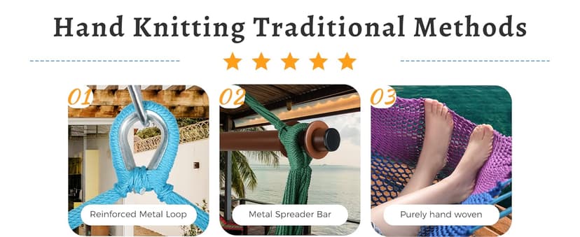 Upgraded Caribbean Hammock Chair with Detachable Metal Bar, Large Hammock Swing Chair, XL Rope Hanging Chair for Outdoor Indoor, 330 LBS Weight Capacity, Burlywood