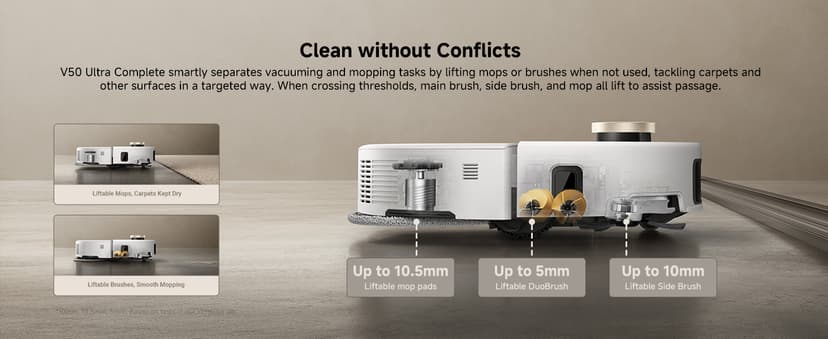 Mova V50 Ultra Complete Robot Vacuum and Mop Self-Cleaning, 24,000 Pa Suction, Liftable Navigation with Obstacle Overcoming and Warm Water Mopping with DuoSolution System Designed for Pets, White