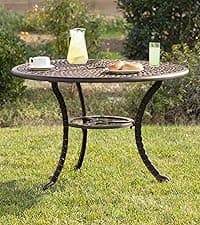 Kinger Home 5-Piece Cast Aluminum Outdoor Dining Furniture Set for 4, Round Patio Table and Chairs for 4 with Cushions, Outdoor Furniture Set with Umbrella Hole, All-Weather Patio Dining Set