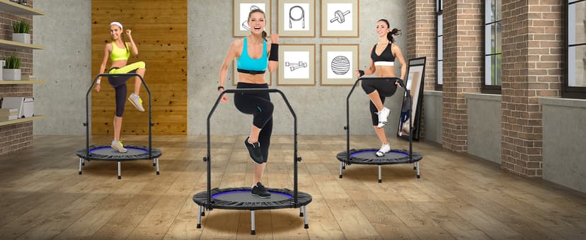 HYD-Parts 40" 48" Mini Trampoline for Adults and Kids Exercise Rebounder with Adjustable Bar Fitness Trampoline Indoor Max Load 330 440lbs