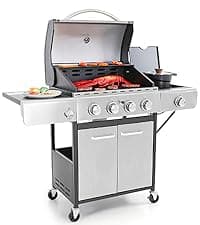 Captiva Designs Propane Gas Grill and Charcoal Grill Combo with Side Burner & Porcelain-Enameled Cast Iron Grate, Dual Fuel BBQ Grill for Outdoor Events & Backyard Barbecue, 690 SQIN Cooking Area