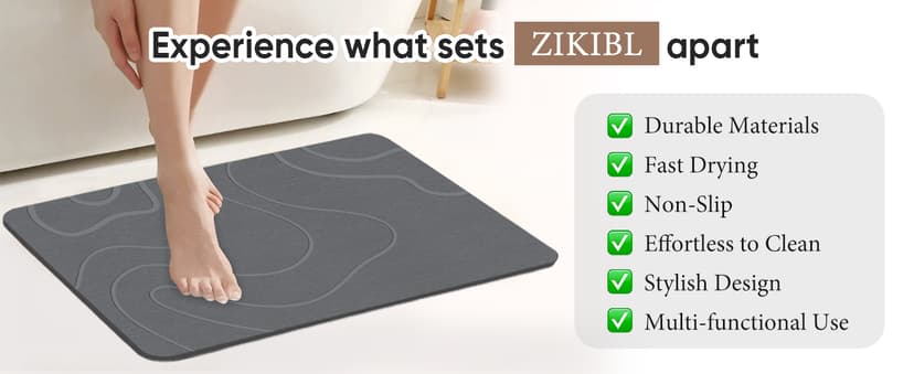 Stone Bath Mat Diatomaceous Earth Shower Mat Non-Slip Super Absorbent Diatomite Stone Mats for Bathroom Floor Quick-Drying Easy to Clean (24''*16'' Grey)
