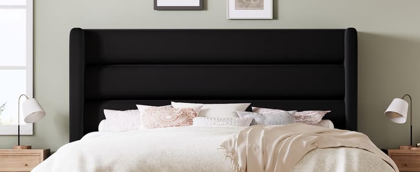 Allewie Queen Size Platform Bed Frame with Velvet Upholstered Wingback Headboard, No Box Spring Needed, Under Bed Storage Space, Strong Wooden Slats, Modern Mattress Foundation, Easy Assembly, White