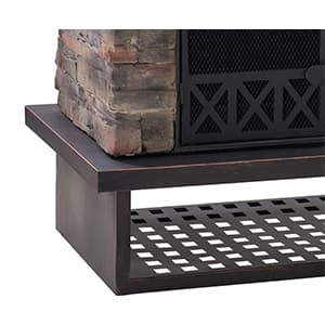 Sunjoy Outdoor Fireplace, Heavy Duty Patio Wood Burning Fireplace with Steel Chimney, Mesh Spark Screen Doors, Removable Grate and Fire Poker, Black