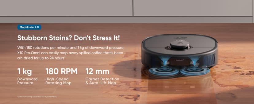 eufy X10 Pro Omni Robot Vacuum and Mop Combo, 8,000 Pa Suction, Dual Mops with 12 mm Auto-Lift and Carpet Detection, AI Obstacle Avoidance, Auto Mop Washing, Auto Drying, Self-Emptying, Self-Refilling