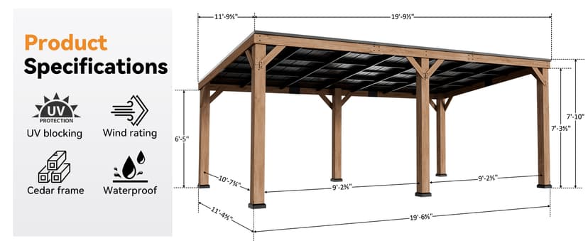 Modern Shade Supreme Cedar Wood Gazebo 12' x 20' with Hardtop Slope Roof, Wooden Grill Gazebo with Durable and Rot-Resistant, Supports Snow Loads and High Wind Speeds, Ideal for Backyard, Deck, Garden