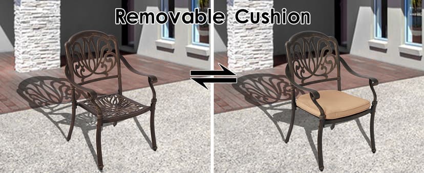 Grepatio 9 Piece Cast Aluminum Patio Furniture Set Outdoor Dining Set Bistro Furniture Set with 6 Chairs 2 Swivel and Dining Table, 8 Cushions for Backyard Garden (Khaki)