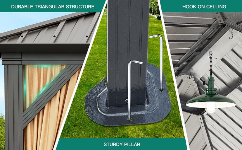 10'x10' Hardtop Gazebo, Heavy Duty Aluminum Permanent Hardtop Gazebo Outdoor Pavilion with Curtains and Netting for Garden (Khaki, 10'x10')