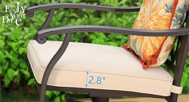 PHI VILLA Cast Aluminum Patio Dining Set for 6 Person, 7 Piece Outdoor Patio Set with 64" x 37" Cast-Top Aluminum Table(2.3" Umbrella Hole), 4 Dining Chairs and 2 Swivel Rockers with Seat Cushions