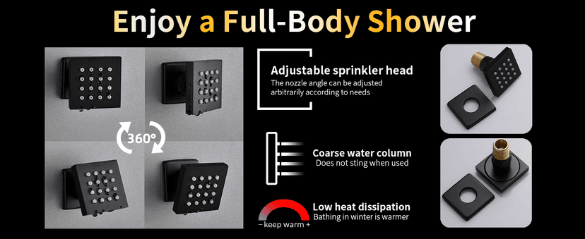 AYIVG Matte Black Thermostatic Rainfall Full Body Shower System With 2 In 1 Waterfall Rainfall Ceiling Mount 16 X 24 Inch Rain Shower Head 6 Jets Temperature Display Shower Faucet Set